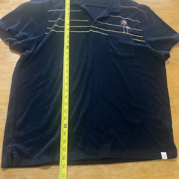 Marine Layer Terry Out Polo Navy Multistripe Short Sleeve Palm Trees Mens L/XL - Picture 7 of 12